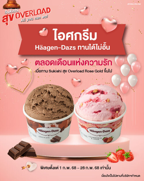 โปรโมชั่น ซูกิชิ บุฟเฟ่ต์ : กุมภานี้หวานไม่ไหว! ไอศกรีม Häagen-Dazs ทานได้ไม่อั้น!